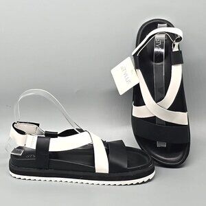 Stylus Kross Casual Flat Footbed Black White Sandals Women's Size 7.5M New